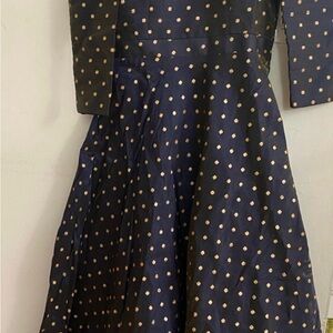 Blue and Gold A-Line Maxi Dress with 3/4 Sleeves